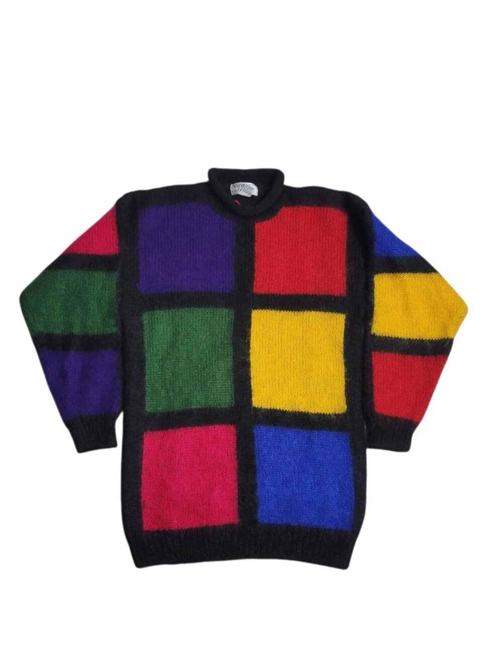 Vintage 90s Hasting & Smith Mondrian Geometric Patterns Mohair Knit Sweater Sz M